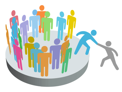 Cartoon people with one person pulling up another
