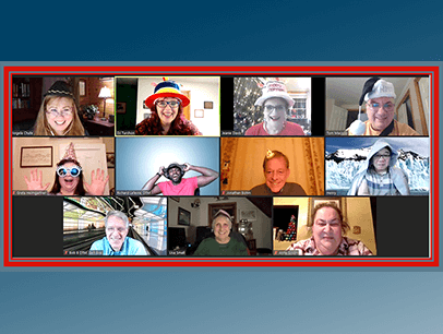 People wearing hats on Zoom meeting