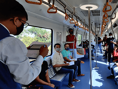 People riding a metro