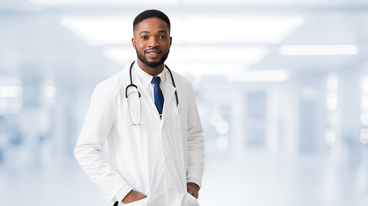 Male doctor in white coat with stethoscope
