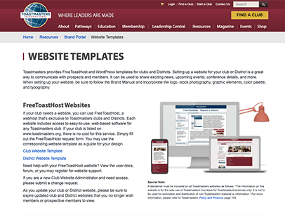 Webpage with website template content
