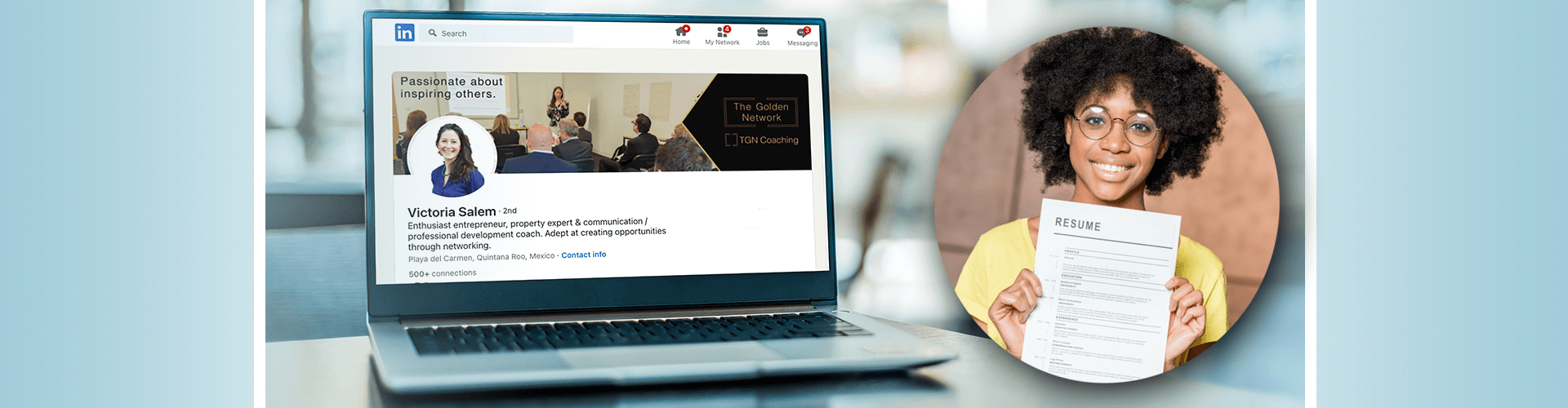 Laptop showing LinkedIn profile 