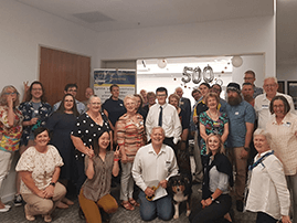 Group posing with balloons